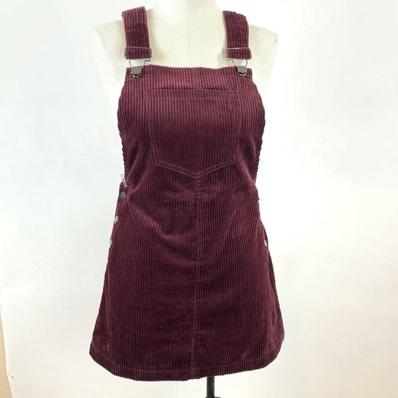 Forever 21 Corduroy Overalls Size Small Burgundy Aline Dress - Picture 2 of 12